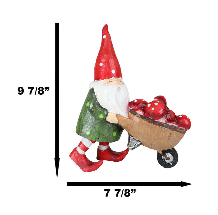 Ebros Gift Whimsical Garden Mr Grandpa Gnome Pushing Toadstool Mushrooms Wheelbarrow Statue