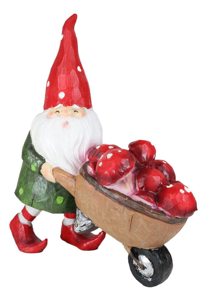 Ebros Gift Whimsical Garden Mr Grandpa Gnome Pushing Toadstool Mushrooms Wheelbarrow Statue