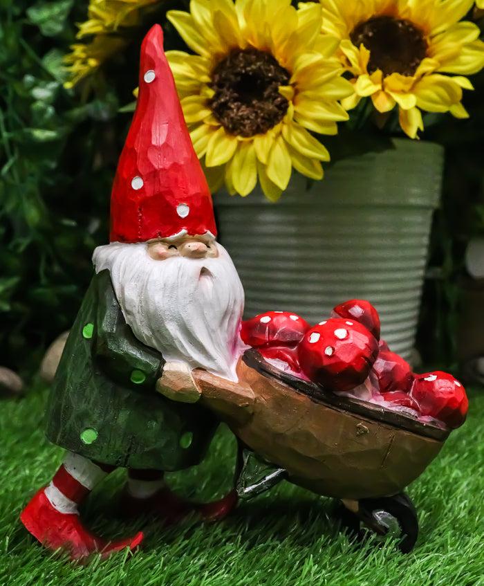 ebros gift Whimsical Garden Mr Grandpa Gnome Pushing Toadstool Mushrooms Wheelbarrow Statue