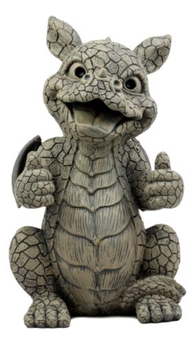 Ebros Gift Whimsical Good Job Thumbs Up Dragon Garden Statue Faux Stone Resin Finish 10"H