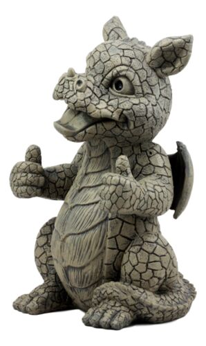 Ebros Gift Whimsical Good Job Thumbs Up Dragon Garden Statue Faux Stone Resin Finish 10"H
