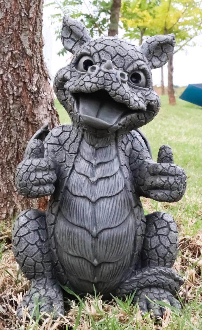 ebros gift Whimsical Good Job Thumbs Up Dragon Garden Statue Faux Stone Resin Finish 10"H