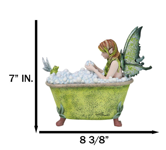 Ebros Gift Whimsical Green Fairy Bathing In Tub With Pixie Frog Figurine By Amy Brown