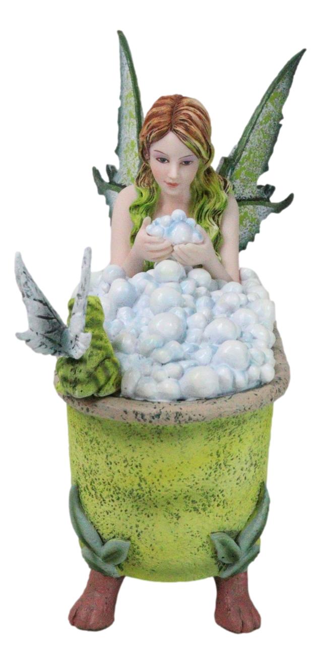 Ebros Gift Whimsical Green Fairy Bathing In Tub With Pixie Frog Figurine By Amy Brown