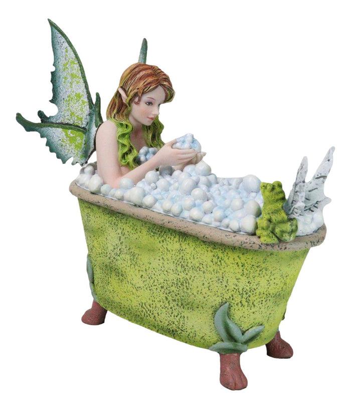 ebros gift Whimsical Green Fairy Bathing in Tub With Pixie Frog Figurine By Amy Brown