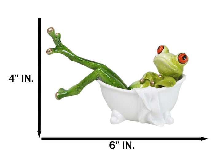 Ebros Gift Whimsical Green Lady Diva Frog With Golden Nails Soaking In Bath Tub Figurine