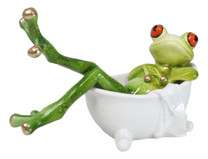 Ebros Gift Whimsical Green Lady Diva Frog With Golden Nails Soaking In Bath Tub Figurine
