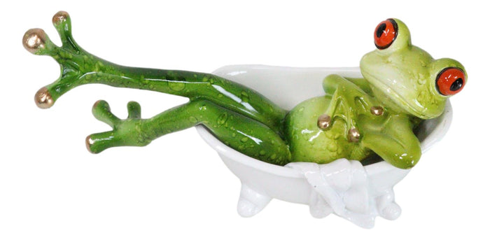 Ebros Gift Whimsical Green Lady Diva Frog With Golden Nails Soaking In Bath Tub Figurine
