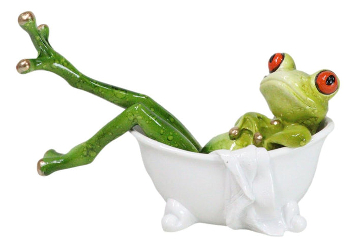 ebros gift Whimsical Green Lady Diva Frog with Golden Nails Soaking in Bath Tub Figurine