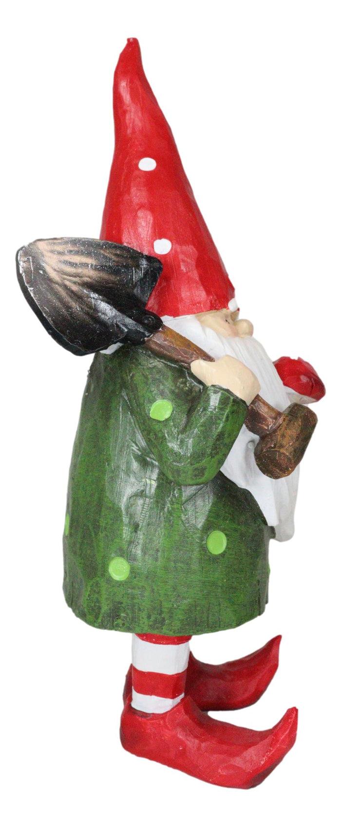 Ebros Gift Whimsical Green Thumb Gnome Planting Toadstool Mushroom With Shovel Figurine