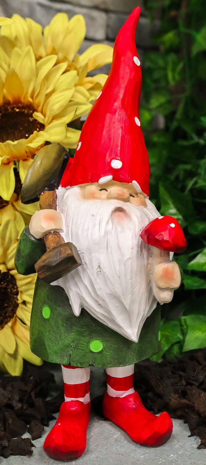 ebros gift Whimsical Green Thumb Gnome Planting Toadstool Mushroom with Shovel Figurine
