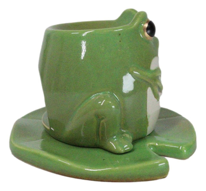 Ebros Gift Whimsical Green Toad Frog On Lily Pad Ceramic Essential Oil Warmer Candle Holder