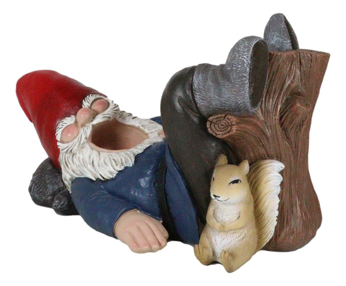 Ebros Gift Whimsical Holiday Tipsy Drunk Garden Gnome Sleeping Near Squirrel Wine Holder