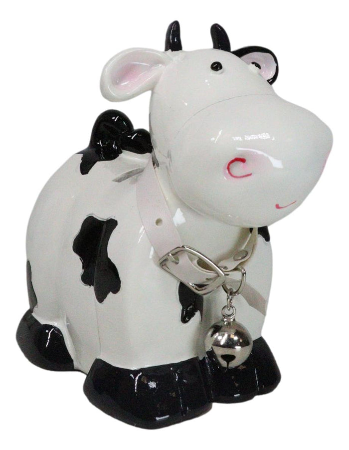 Ebros Gift Whimsical Holstein Bovine Cow With Collar Bell Money Coin Savings Piggy Bank
