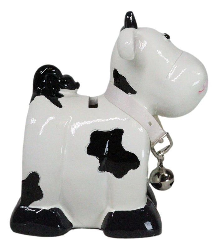 Ebros Gift Whimsical Holstein Bovine Cow With Collar Bell Money Coin Savings Piggy Bank
