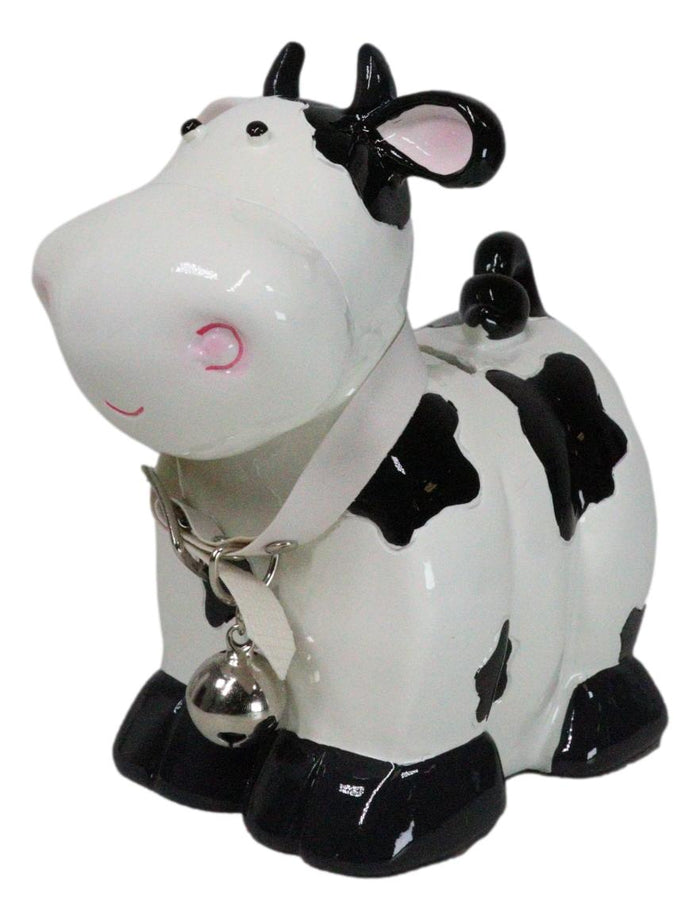 ebros gift Whimsical Holstein Bovine Cow with Collar Bell Money Coin Savings Piggy Bank