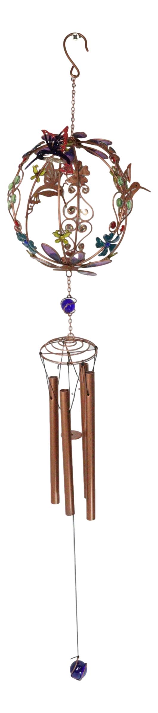 Ebros Gift Whimsical Hummingbirds By Enchanted Globe Floral Garden Copper Wind Chime