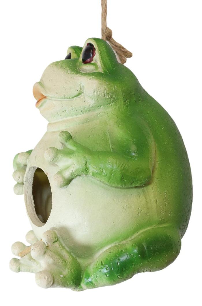 Ebros Gift Whimsical Jumbo Fat Frog Toad Birdhouse Bird Feeder House Branch Hanger Figurine