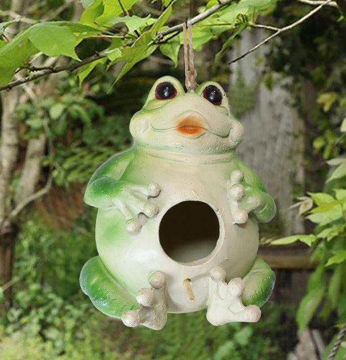 ebros gift Whimsical Jumbo Fat Frog Toad Birdhouse Bird Feeder House Branch Hanger Figurine