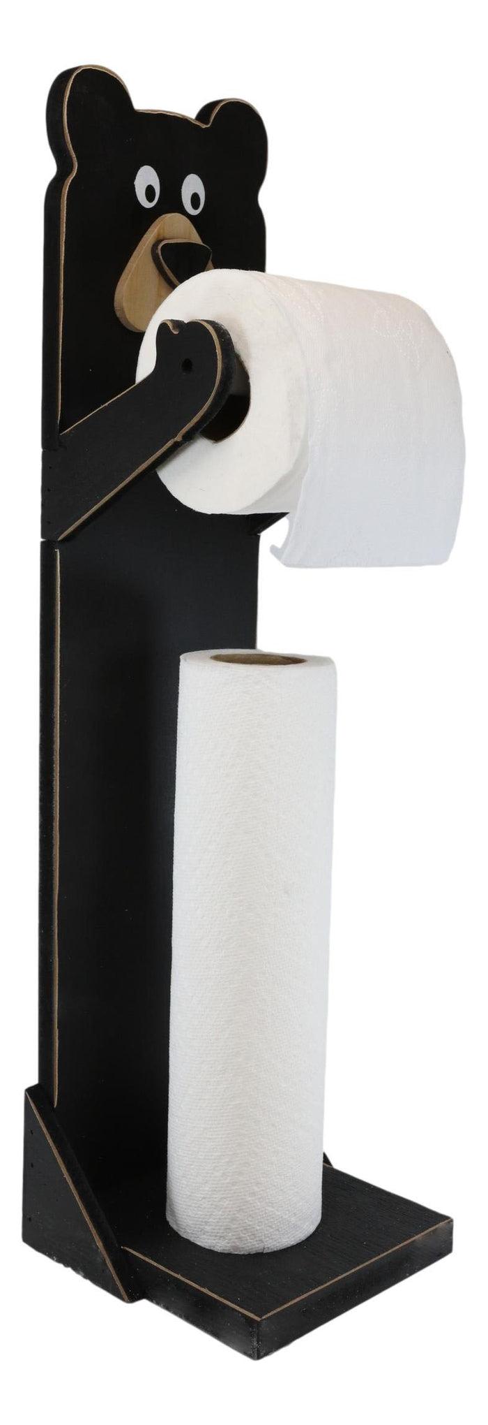 Ebros Gift Whimsical Kids Rustic Black Bear Cub Toilet Paper Holder Floor Stand W/ Storage