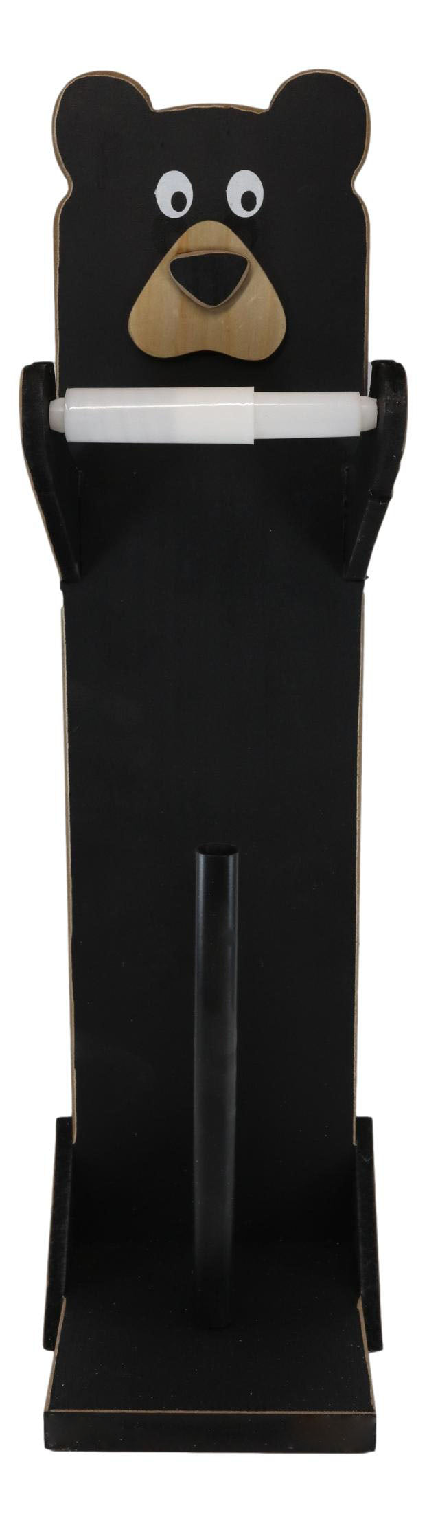 Ebros Gift Whimsical Kids Rustic Black Bear Cub Toilet Paper Holder Floor Stand W/ Storage