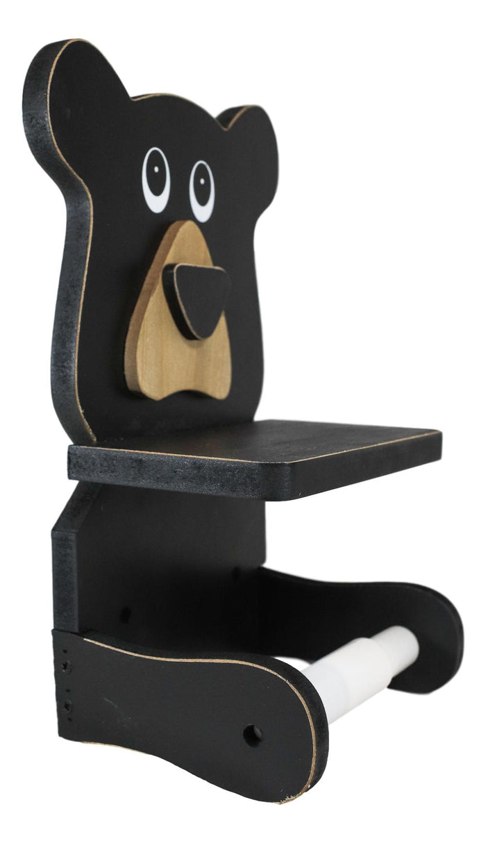 Ebros Gift Whimsical Kids Rustic Black Bear Cub Toilet Paper Holder With Cell Phone Stand