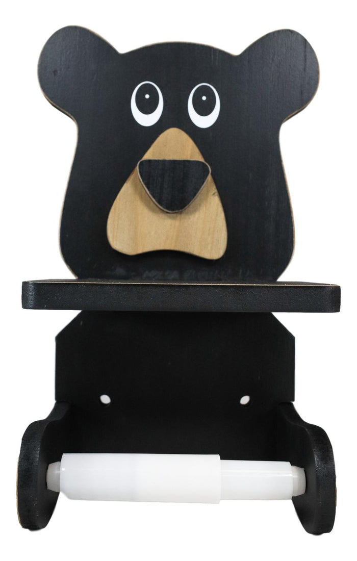 Ebros Gift Whimsical Kids Rustic Black Bear Cub Toilet Paper Holder With Cell Phone Stand