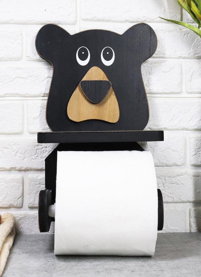 ebros gift Whimsical Kids Rustic Black Bear Cub Toilet Paper Holder With Cell Phone Stand