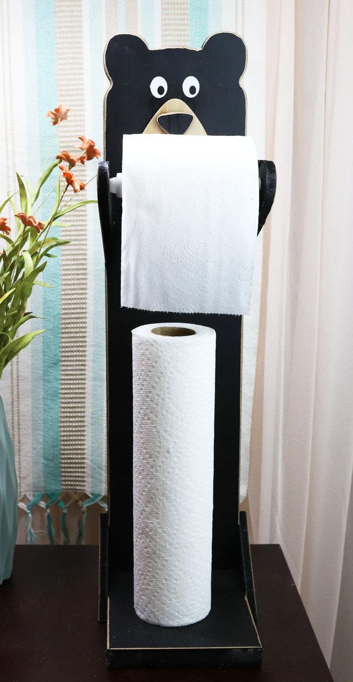 ebros gift Whimsical Kids Rustic Black Bear Cub Toilet Paper Holder Floor Stand W/ Storage