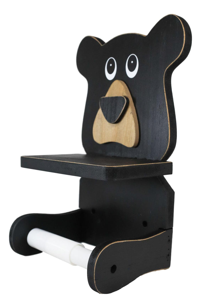 Ebros Gift Whimsical Kids Rustic Black Bear Cub Toilet Paper Holder With Cell Phone Stand