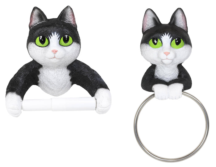 ebros gift Whimsical Kitten Cat Toilet Paper And Hand Towel Holder Vanity Bathroom Wall Set