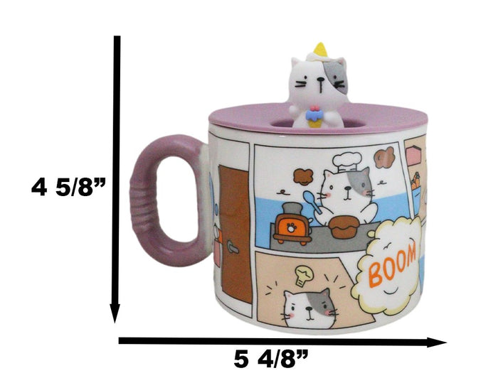 Ebros Gift Whimsical Kitty Cat With Kung Fu Diary Cartoon Ceramic Mug With Silicone Lid
