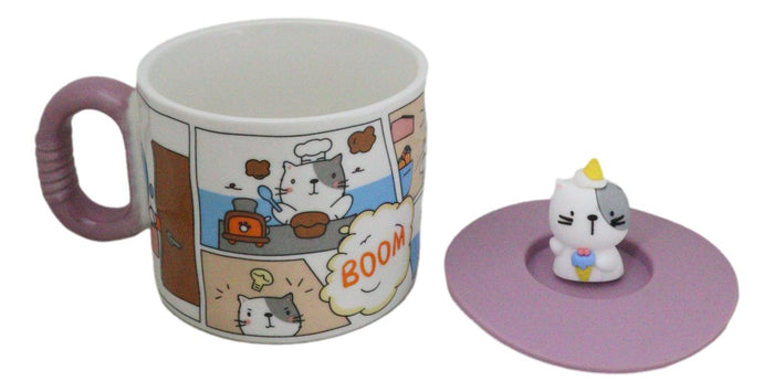 Ebros Gift Whimsical Kitty Cat With Kung Fu Diary Cartoon Ceramic Mug With Silicone Lid