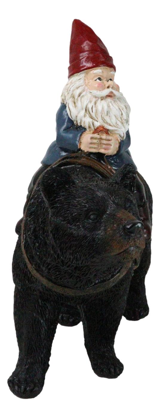 Ebros Gift Whimsical Mr Old Gnome Riding On Harnessed Black Bear Figurine Rustic Western