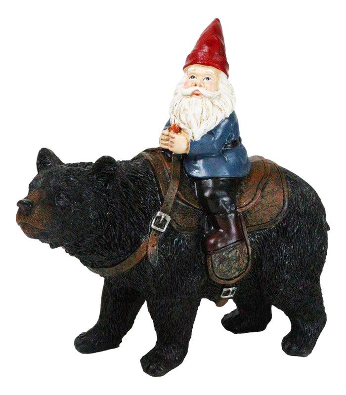 ebros gift Whimsical Mr Old Gnome Riding On Harnessed Black Bear Figurine Rustic Western