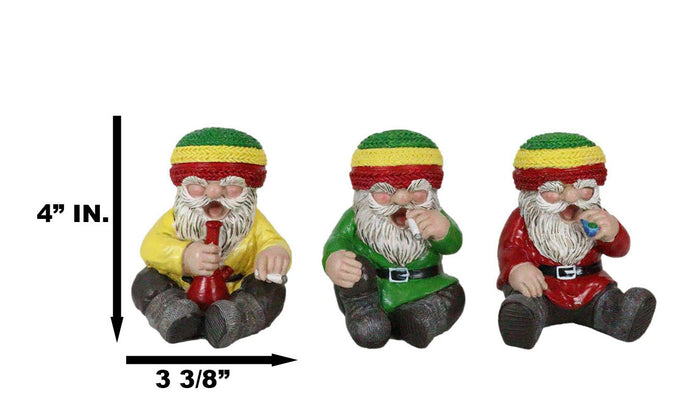 Ebros Gift Whimsical Party All Day All Night Smoking Hippie Rasta Gnomes Figurines Set Of 3