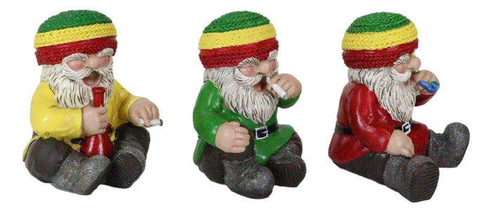 Ebros Gift Whimsical Party All Day All Night Smoking Hippie Rasta Gnomes Figurines Set Of 3