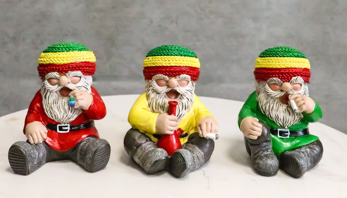 ebros gift Whimsical Party All Day All Night Smoking Hippie Rasta Gnomes Figurines Set Of 3