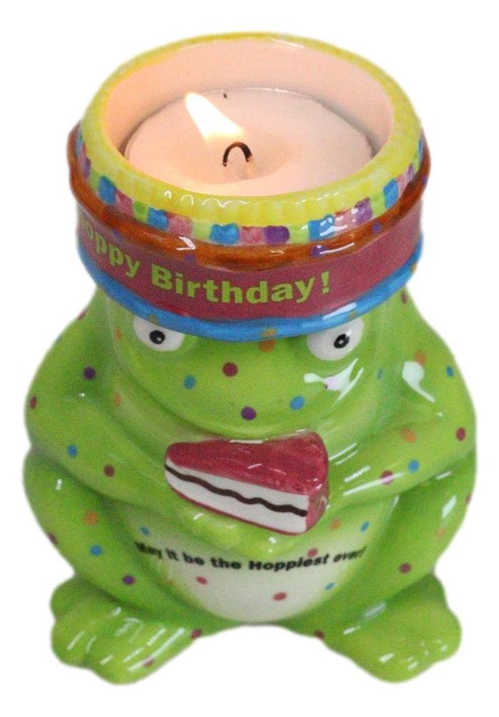 Ebros Gift Whimsical Party Happy Birthday Green Frog Ceramic Tea Light Votive Candle Holder