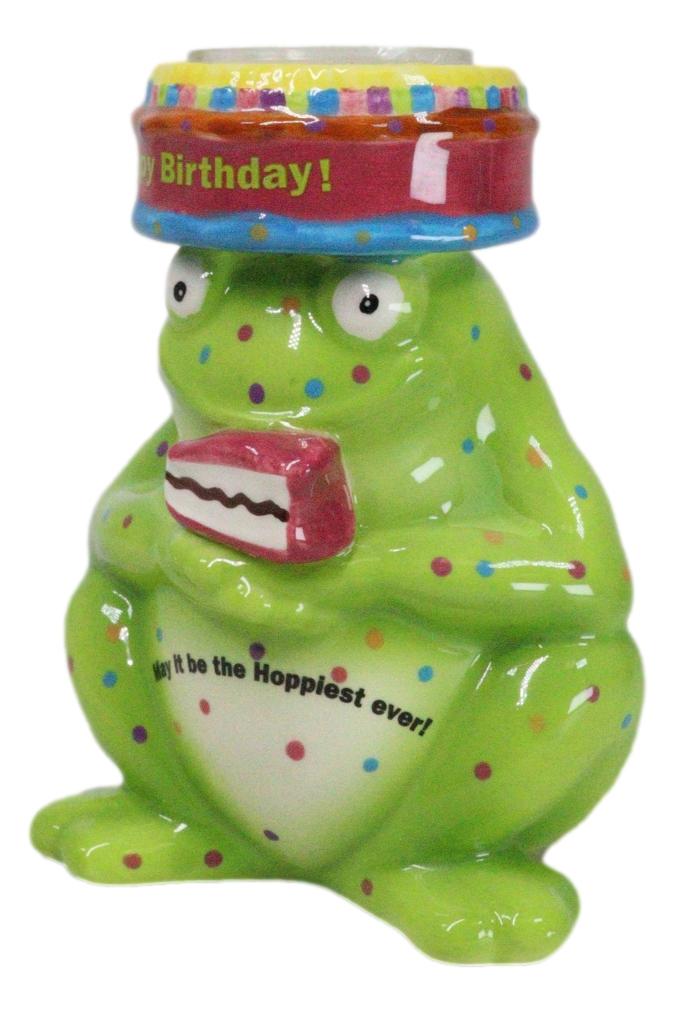 Ebros Gift Whimsical Party Happy Birthday Green Frog Ceramic Tea Light Votive Candle Holder