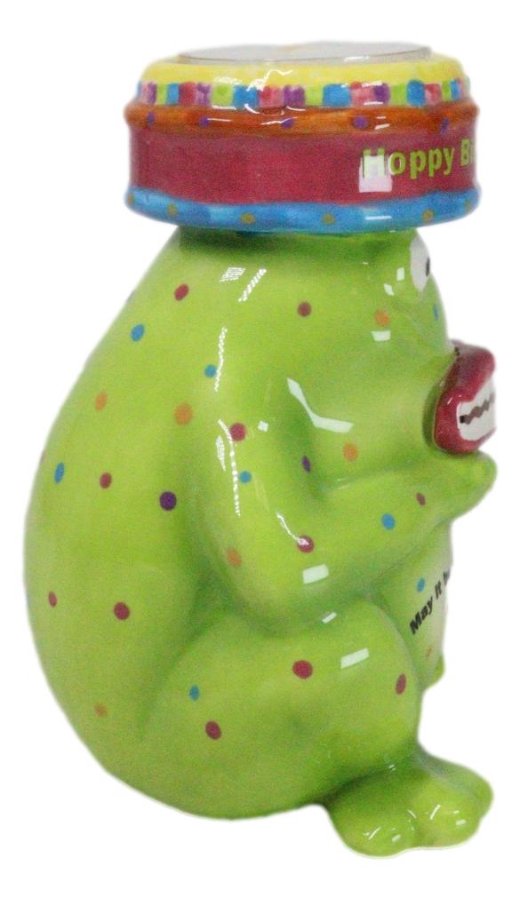 Ebros Gift Whimsical Party Happy Birthday Green Frog Ceramic Tea Light Votive Candle Holder