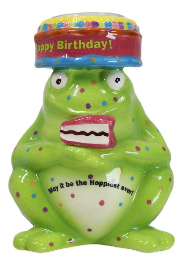 ebros gift Whimsical Party Happy Birthday Green Frog Ceramic Tea Light Votive Candle Holder