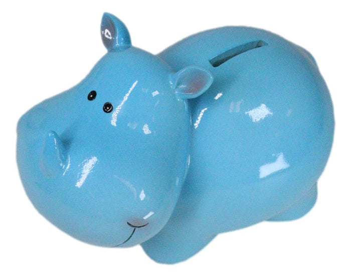 Ebros Gift Whimsical Pastel Blue Pachyderm Rhino Money Coin Savings Piggy Bank Figurine