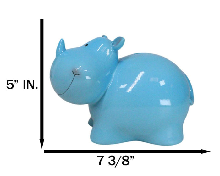 Ebros Gift Whimsical Pastel Blue Pachyderm Rhino Money Coin Savings Piggy Bank Figurine