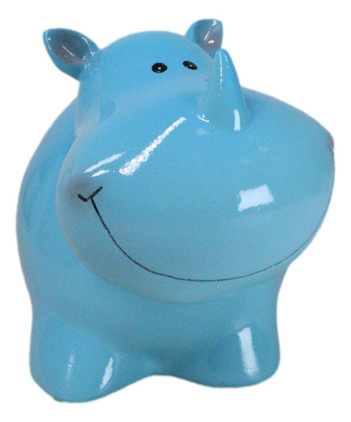 Ebros Gift Whimsical Pastel Blue Pachyderm Rhino Money Coin Savings Piggy Bank Figurine