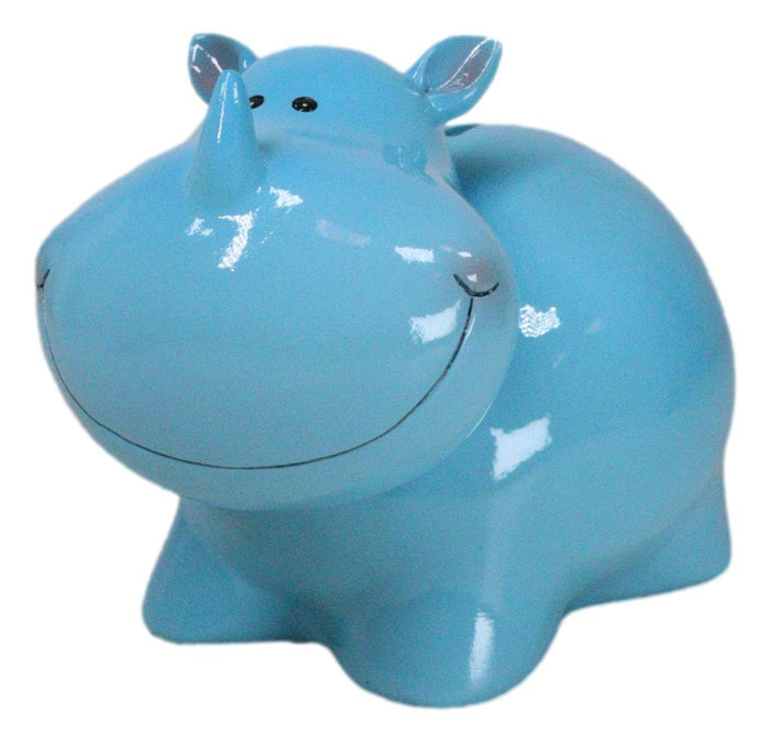 ebros gift Whimsical Pastel Blue Pachyderm Rhino Money Coin Savings Piggy Bank Figurine