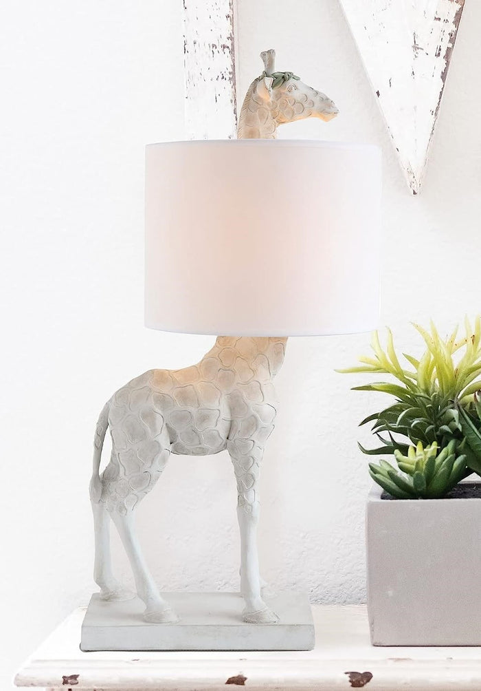 ebros gift Whimsical Peeking Safari Giraffe Chic Bedside Table Lamp With Fabric Shade 27"H