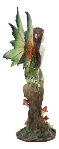 Ebros Gift Whimsical Peppermint Elf Fairy Sitting On Tree Stump Statue 9.5"Tall Collectible