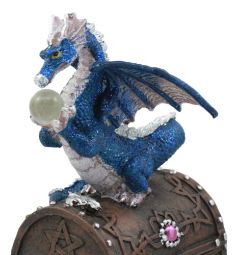 Ebros Gift Whimsical Pixie Blue Dragon Guarding Celtic Treasure Chest Trinket Box 6.5"Tall