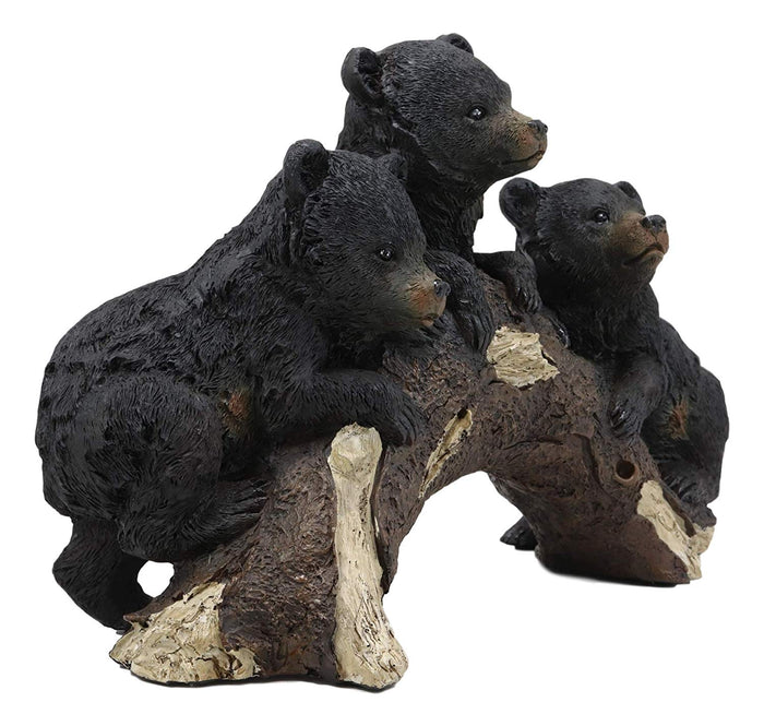 Ebros Gift Whimsical Rustic Forest 3 Black Bear Cubs Climbing On Arched Log Statue 12.25"L